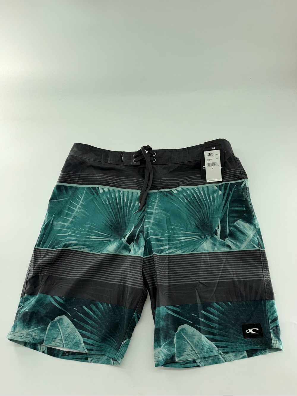 O’Neill Men’s Swim trunks NWT New Tropical Green Black Striped Swimwear Shorts